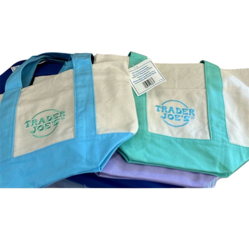 Viral TRADER JOES Mini Pastel Canvas Tote Bag BABY BLUE - Picture 7 of 11